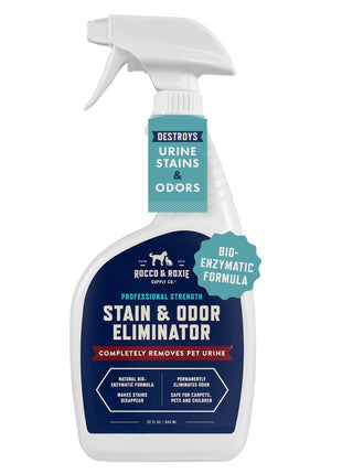 Rocco & Roxie Stain & Odor Eliminator for Strong Odor, 32oz Enzyme Pet Odor Eliminator for Home, Carpet Stain Remover for Cats & Dog Pee, Enzymatic Cat Urine Destroyer, Carpet Cleaner Spray