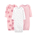 Simple Joys by Carter's Baby Girls' Cotton Sleeper Gown, Pack of 3, Light Pink Bunny/White Rainbow/Elephants, 0-3 Months
