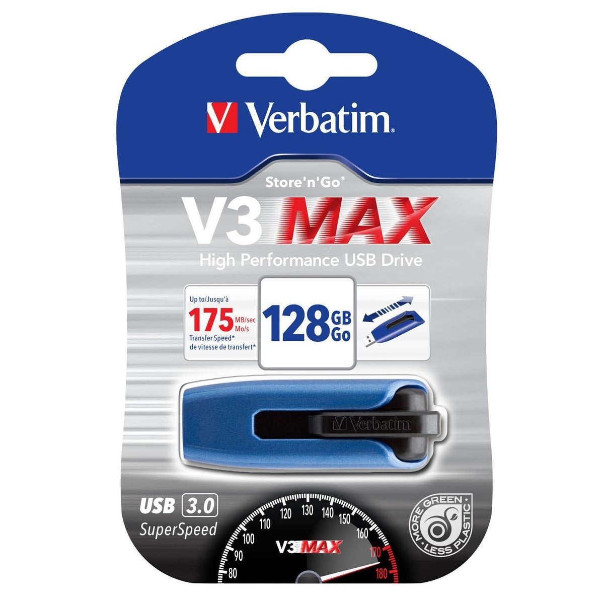 Verbatim 128 GB Store 'n' Go V3 MAX USB 3.0 Flash Drive, Blue/Black 49808 [parallel import goods]