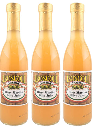Boscoli Dirty Martini Olive Juice - 12.7 oz Bottle, Pack of 3, All Natural, Gluten-Free - Premium Cocktail Mixer for Martinis & Bloody Marys
