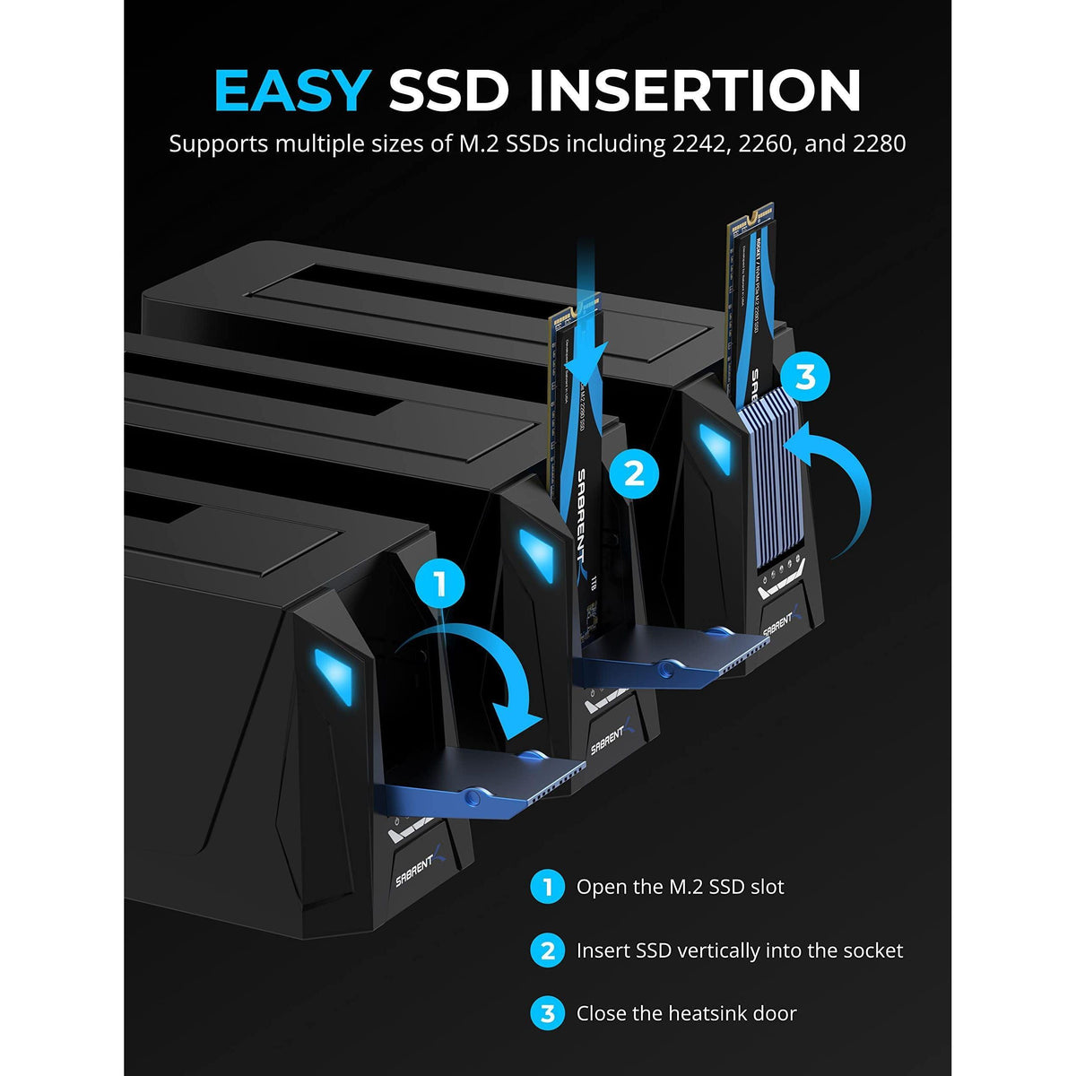 SABRENT USB C Docking Station for M.2 PCIe/NVMe and SATA 2.5/3.5 Inch SSD & HDD with Offline Cloning (DS-UNHC)