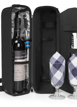 ALLCAMP Wine Bag   Insulated Cooler Bag with Wine Glasses, Bottle Opener & Wine Accessories for Wine Lovers   Portable Wine Gift Bag for Travel, Picnics, and Gift Ideas(Black)