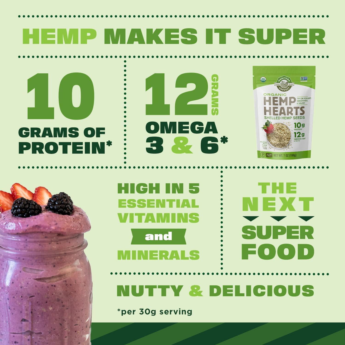 Manitoba Harvest Organic Hemp Hearts, 12oz, 10g Plant Based Protein and 12g Omega 3 & 6 per Srv, Smoothies, yogurt & salad, Non-GMO, Vegan, Keto, Paleo, Gluten Free