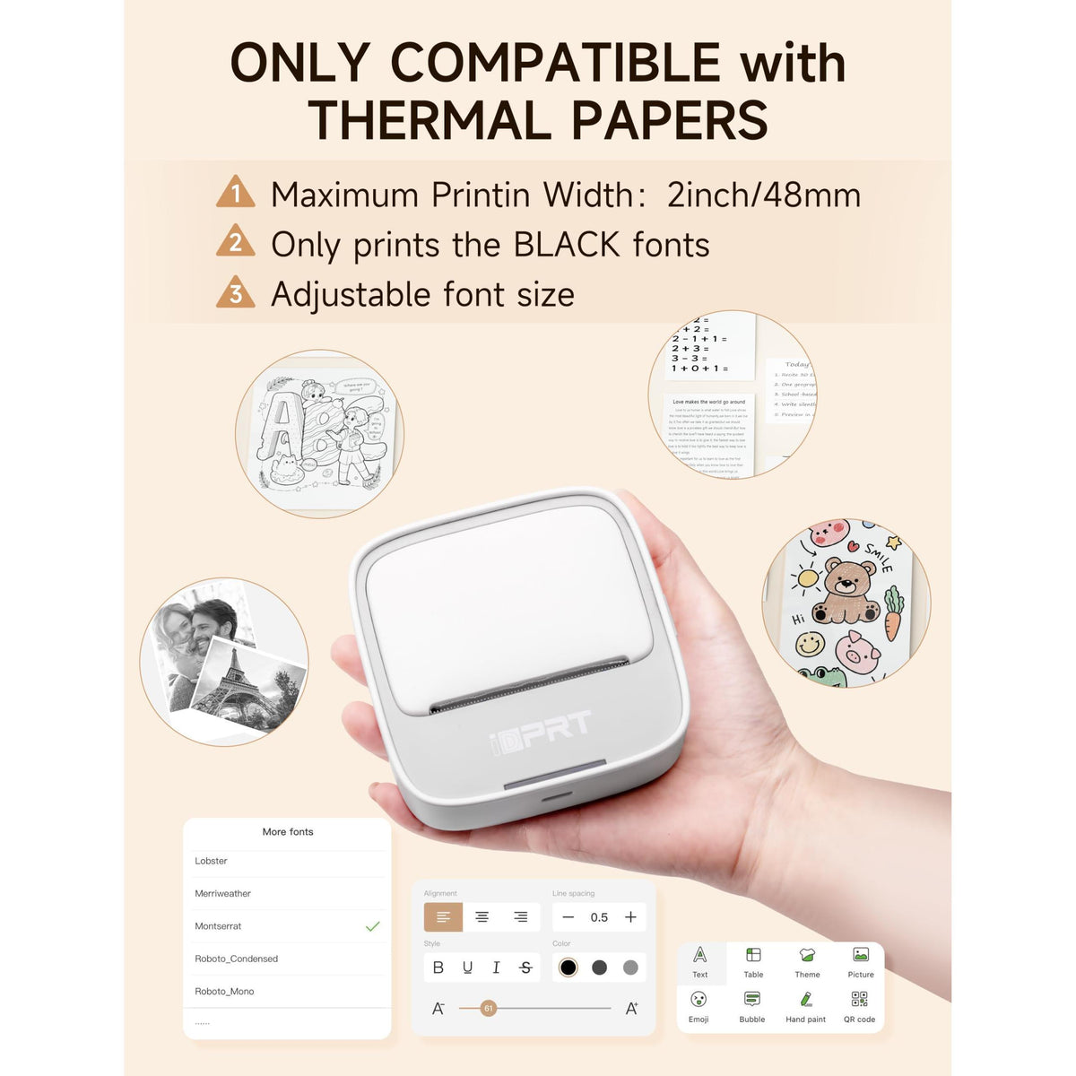 iDPRT Portable Sticker Maker Machine with 1 Roll Sticker Paper, Mini Printer Efficiently and Quickly, Thermal Printer for Study Notes, Pictures, DIY, Label, Free App with Multiple Templates, Grey