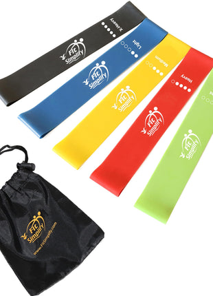 Fit Simplify Resistance Loop Exercise Bands with Instruction Guide and Carry Bag, Set of 5