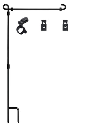 HOOSUN Garden Flag Stand,Premium Garden Flag Holder Pole Metal Powder-Coated Weather-Proof Paint with Graden Flag Clip and Spring Stoppers Without Flag Garden Decorations