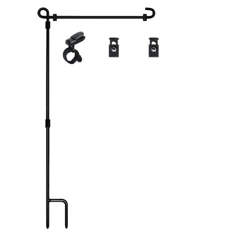 HOOSUN Garden Flag Stand,Premium Garden Flag Holder Pole Metal Powder-Coated Weather-Proof Paint with Graden Flag Clip and Spring Stoppers Without Flag Garden Decorations