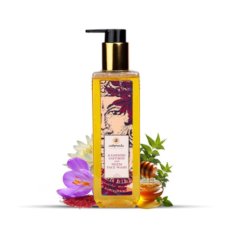 Ashpveda Natural Radiant Kashmiri Saffron and Neem Ayurvedic Herbal Face Wash for Daily Skin Exfoliation and Brightening | Face Cleanser, Chemical Free Face Wash (100 ml)
