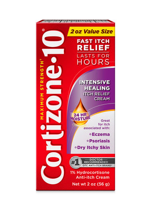 Cortizone 10 Maximum Strength Intensive Healing Itch Relief Cream, 1% Hydrocortisone, Fast Acting, Anti Itch Cream for Bug Bites, Rash, Eczema, Psoriasis, Poison Ivy, Oak, Sumac & More, 2 oz