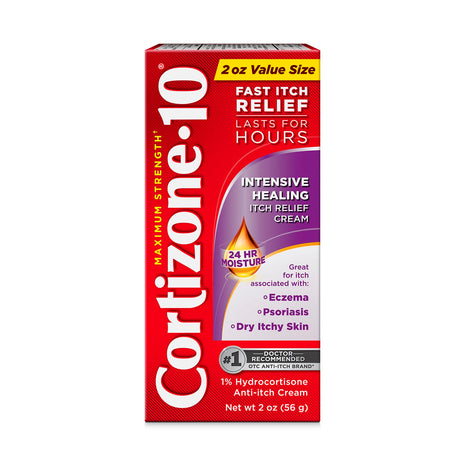Cortizone 10 Maximum Strength Intensive Healing Itch Relief Cream, 1% Hydrocortisone, Fast Acting, Anti Itch Cream for Bug Bites, Rash, Eczema, Psoriasis, Poison Ivy, Oak, Sumac & More, 2 oz