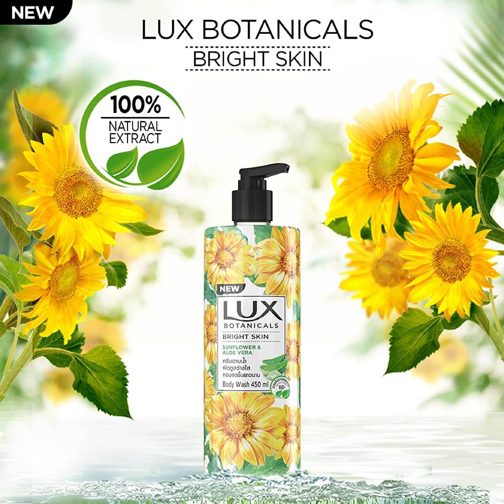 Lux Botanicals Bright Skin Shower Gel, Natural Extracts, No Paraben, Free Loofah, 450 ml