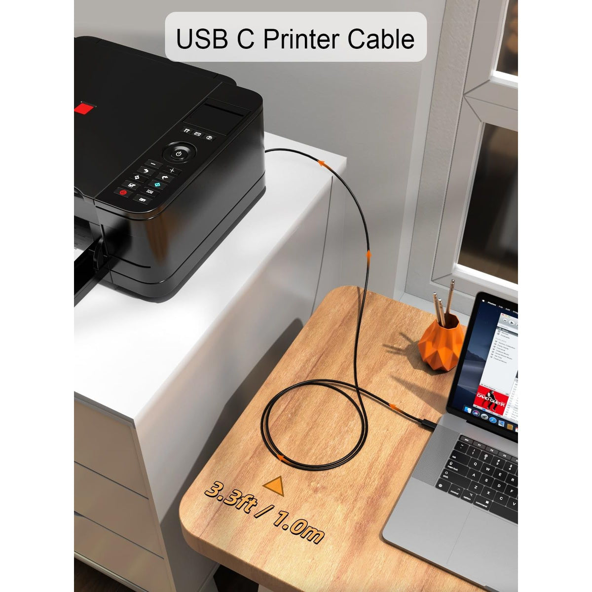 CableCreation USB C to B Printer Cable 3.3FT, Scanner and MIDI Cable for Yamaha Casio Digital Piano, DJ Controller, 1M Black