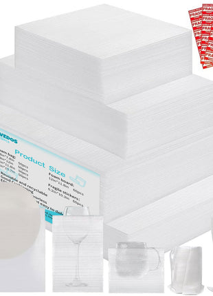 320 pcs Moving Packaging Supplies, 260 Cushioning Foam Pouches and Sheets, 4 Sizes (16x12 inch, 12x12 inch, 12x7.8 inch, 7.8x7.8 inch) with 60 Fragile Stickers, Cushion Foam Pouch for Moving, Packaging, Storage.