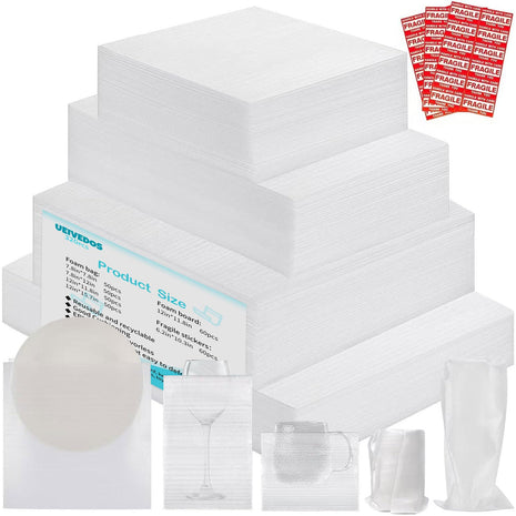 320 pcs Moving Packaging Supplies, 260 Cushioning Foam Pouches and Sheets, 4 Sizes (16x12 inch, 12x12 inch, 12x7.8 inch, 7.8x7.8 inch) with 60 Fragile Stickers, Cushion Foam Pouch for Moving, Packaging, Storage.