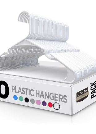 Utopia Home   Plastic Hangers 50 Pack   Space Saving Clothes Hanger   Durable and Strong Closet Organizers and Storage Makes It Ideal Stocking Stuffers or Apartment or Dorm Room Essentials (White)