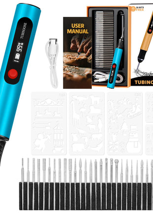 Engraving Pen by TUBINOONE, Ultimate Cordless Portable Tool for Artists & DIYers - Engrave 50+ Surfaces - Beginner Friendly - Rechargeable - Free 30 Bits & Mastery Guide (Blue)