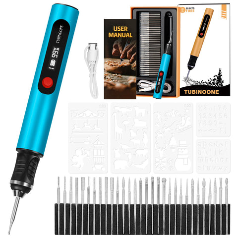 Engraving Pen by TUBINOONE, Ultimate Cordless Portable Tool for Artists & DIYers - Engrave 50+ Surfaces - Beginner Friendly - Rechargeable - Free 30 Bits & Mastery Guide (Blue)
