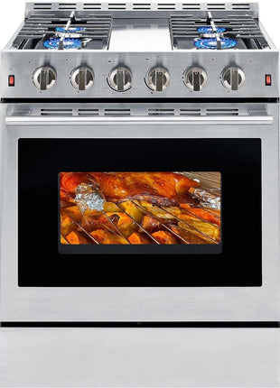 30 inch Gas Range Oven Gas Range Stove Convection Oven Stainless Steel Freestanding 5.56 cu.ft.4 Burners 42000BTU Large 3 Layers Tempered Glass Door Heavy Duty