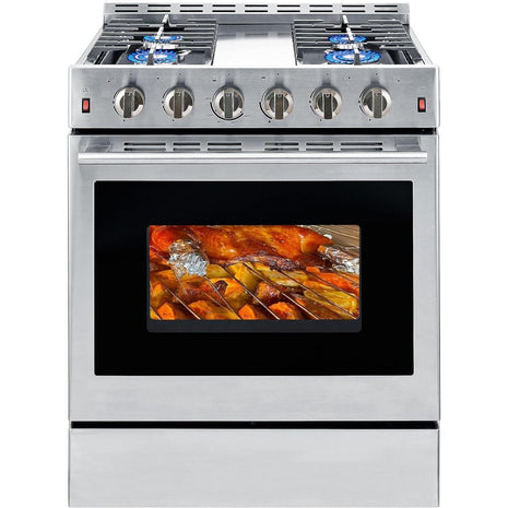30 inch Gas Range Oven Gas Range Stove Convection Oven Stainless Steel Freestanding 5.56 cu.ft.4 Burners 42000BTU Large 3 Layers Tempered Glass Door Heavy Duty