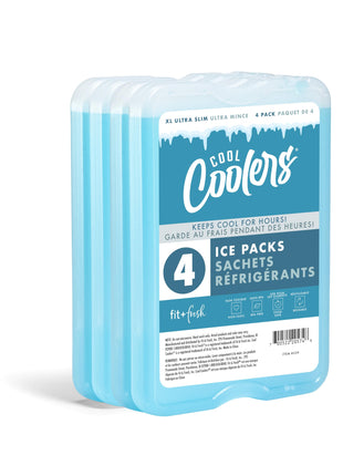 Cool Coolers by Fit & Fresh 4 Pack XL Slim Ice Packs, Quick Freeze Space Saving Reusable Ice Packs for Lunch Boxes or Coolers