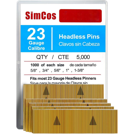 23 Gauge Headless Pin Nails 5/8",3/4",5/6",1",1-3/8", 5000-Pack | For All 23GA Pneumatic and Electric Pinner Pin Guns,Ideal for Cabinet, Molding, DIY Crafts & Wood Decoration