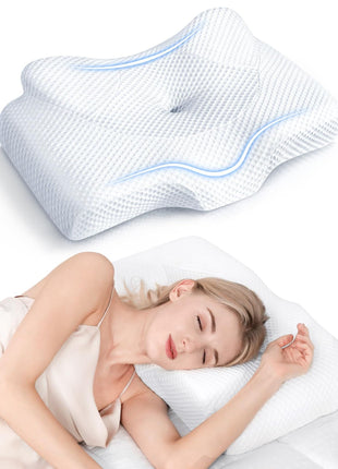 Cervical Pillow for Neck Pain Relief, Hollow Design Odorless Memory Foam Pillows with Cooling Case, Adjustable Orthopedic Bed Pillow for Sleeping, Support for Side Back Sleepers