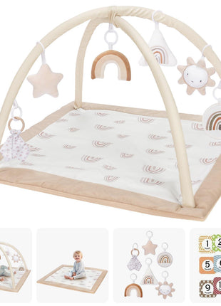 Washable Tummy Time Mat, Baby Play Gym with 6 Featured Toys and 12 Milestone Cards, Baby Gym for Infant & Toddler, Deluxe Larger Baby Play Mat, Baby Play Mats for Floor, Non Slip Mats