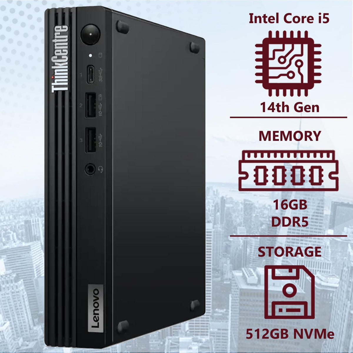 Lenovo ThinkCentre Tiny M70q Gen 5 Intel 10-Core i5-14400T (Beat i7-13700T), 16GB DDR5 RAM, 512GB NVMe, WiFi 6E, Bluetooth, RJ-45, DP Port, HDMI, W11P, Business Desktop, 3 Yr Wty