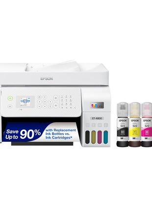Epson EcoTank ET-4800 Wireless All-in-One Cartridge-Free Supertank Printer with Scanner, Copier, Fax, ADF and Ethernet – Ideal-for Your Home Office, White
