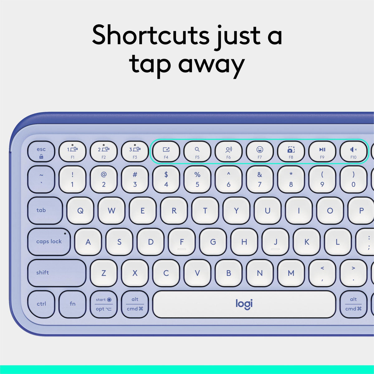Logitech POP ICON Keys Wireless Bluetooth Keyboard, Comfortable Typing, Programmable Keys, Easy-Switch Between up to 3 Devices, for Laptop, Tablet, PC – Lilac and Off-White