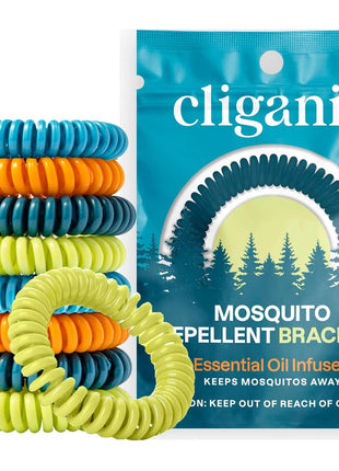 Cliganic 10 Pack Mosquito Repellent Bracelets for Adults & Kids - Natural DEET-Free Bands, Individually Wrapped