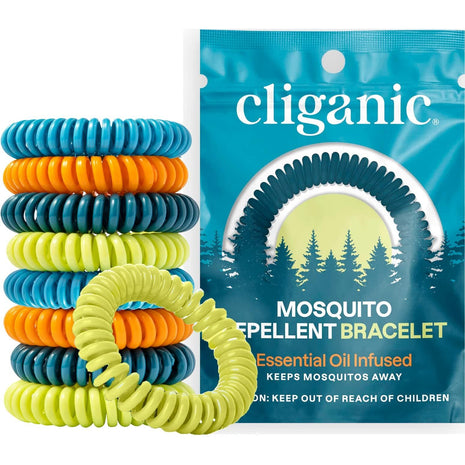 Cliganic 10 Pack Mosquito Repellent Bracelets for Adults & Kids - Natural DEET-Free Bands, Individually Wrapped
