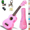 iECO Soprano Ukulele Beginner Kit for Kids Adults 21 Inch Ukelele w/Case Strap Tuner Strings Picks (Pink)