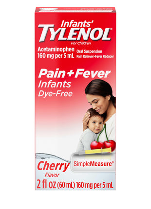 Infants' Tylenol Liquid Pain Relief and Fever Medicine, Oral Suspension, Dye Free Acetaminophen for Sore Throat, Headache & Teething, Fever Reducer for Kids; Cherry Flavor, 2 fl. oz.; Pack of 1