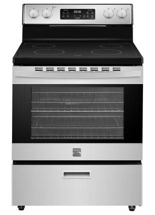 Kenmore 5.2 cu ft. Rear Control Electric Range - Stainless Steel | 4 Cooktop Elements - Steam Clean Oven & Hidden Bake for Easy Cleaning - Ultra-Durable Chrome Racks & Storage Drawer
