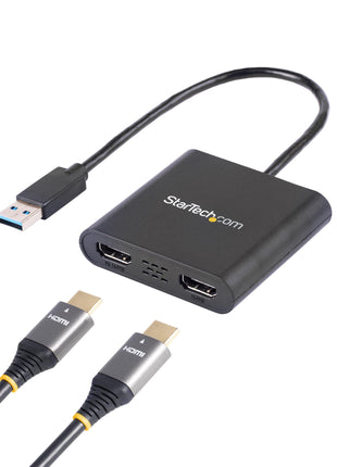StarTech USB-A 3.0 to Dual HDMI Adapter for Windows, Dual Monitor USB to 2x HDMI Display Converter, 4K 30Hz + 1080p 60Hz, Extend or Mirror Multi-Screen Setup