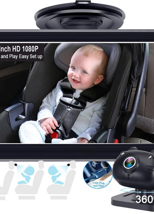 DoHonest Baby Car Camera 7-Inch: USB Plug and Play Easy Setup 360 Degree Rotating Backseat Camera Two Kids HD 1080P Rear Facing Car Seat Cameras Clear Night Vision -V9
