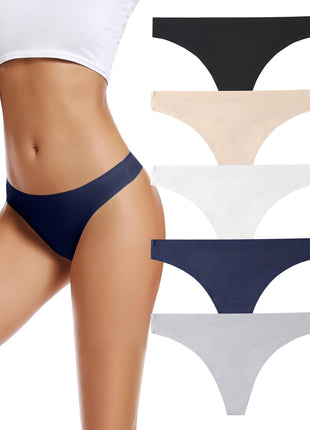voenxe Seamless Women Underwear Thongs,No Show Ladies Thong,Invisible No Line Breathable Comfortable Panties Undies,Womens No Seam Soft Wide Gusset Tanga,Legging Underpants for Woman 5-Pack