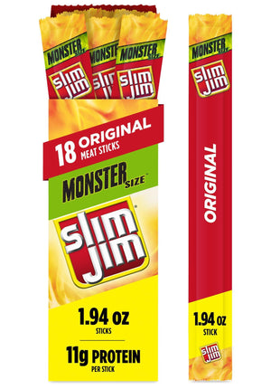 Slim Jim Monster Smoked Meat Sticks, Original Flavor, High Protein Easter Basket Stuffer for Men, 1.94 oz. (18 Count)