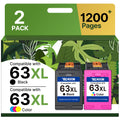63XL Ink Cartridges Black and Color for HP Ink 63 Replacement for HP 63XL Ink Cartridge Combo Pack Works for HP OfficeJet 3830 4650 5255 5258; Envy 4520 4512; DeskJet 3630 2130 1112 Printer (2 Pack)