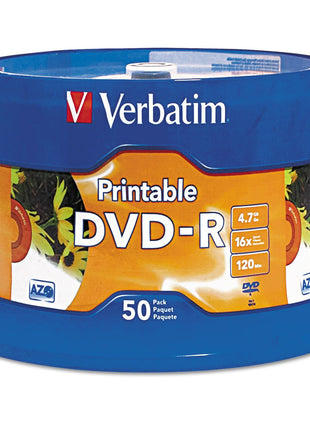 Verbatim DVD-R 4.7GB 16X White Inkjet Printable with Branded Hub, 50-Disc
