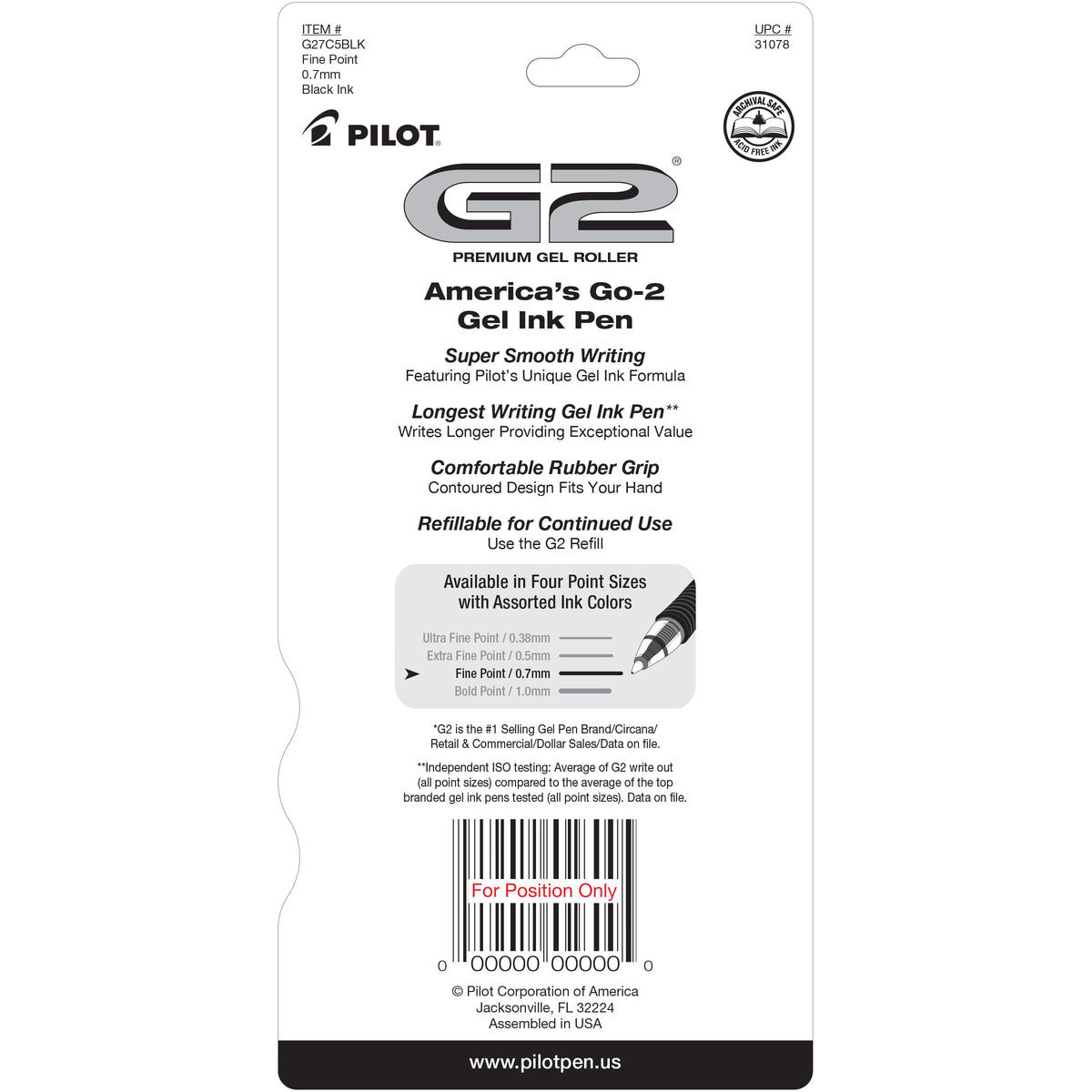 Pilot G2 Premium Gel Roller Pens 0.7, Fine Point Smooth Writing Pens Black, Pack of 5