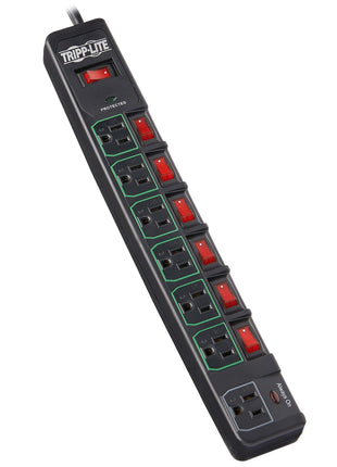 Tripp Lite 7 Outlet (6 Individually Controlled) Surge Protector Power Strip, 6ft Cord, Black, Lifetime Limited Warranty & 25K Insurance (TLP76MSGB)