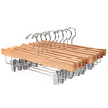 Nature Smile Solid Lotus Wood Deluxe Wooden Pants Hangers Bottom Hanger Jeans Hanger Skirt Hanger with 2-Adjustable Clips Anti-Rust Hook Pack of 10 (Natural)