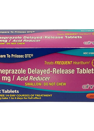 Ohm Omeprazole 20mg, 42 Delayed Release Tablets, Acid Reducer for Frequent Heartburn, 24 Hour Relief Heartburn Medicine, Helps Relieve Stomach & Chest Discomfort (6 Weeks of Supply, 42, Count)