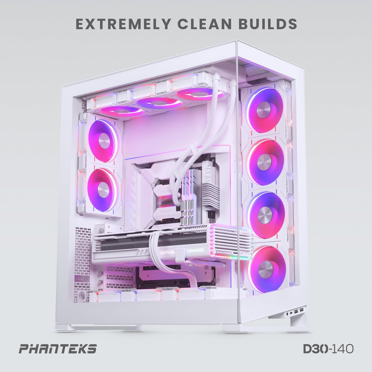 Phanteks D30-140 DRGB PWM Fan 3Pack, Premium D-RGB Performance Fans, ARGB/DRGB Lighting, Daisy-Chain Fan Linking System, 3Pack (White)