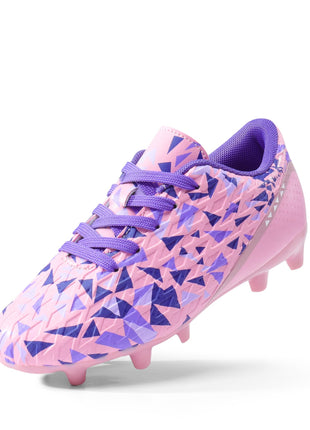 DREAM PAIRS Boys Girls Soccer Cleats Youth Firm Groud Athletic Outdoor Trainning Football Shoes for Little/Big Kid,Size 11 Little Kid,Pink/Purple,HZ19003K