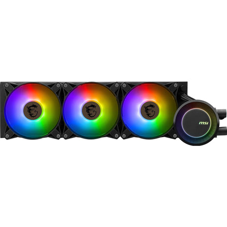 MSI MAG CoreLiquid E360 Black - AIO ARGB CPU Liquid Cooler - Rotating Cap Design - 360mm Radiator - Triple 120mm ARGB PWM Fans - LGA 1700/1851 / AM5/AM4 Compatible