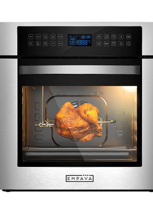 Empava 24" 2.3 cu ft Single Electric Convection Touch Oven, Stainless, C02 | 10 Cooking Functions, Convection Cooking, 360° Rotisserie, sensitive Touch Control, Black Ceramic, 2-Year Warranty