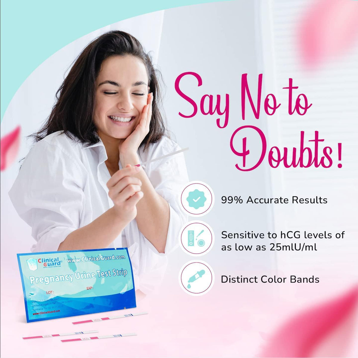 Clinical Guard 25 Pregnancy Tests Early Detection Strips - Sensitive & Accurate Measurement Within 5 mins -Pregnancy Test Strips for Women - HCG Test Strip Kit- Pruebas De Embarazo